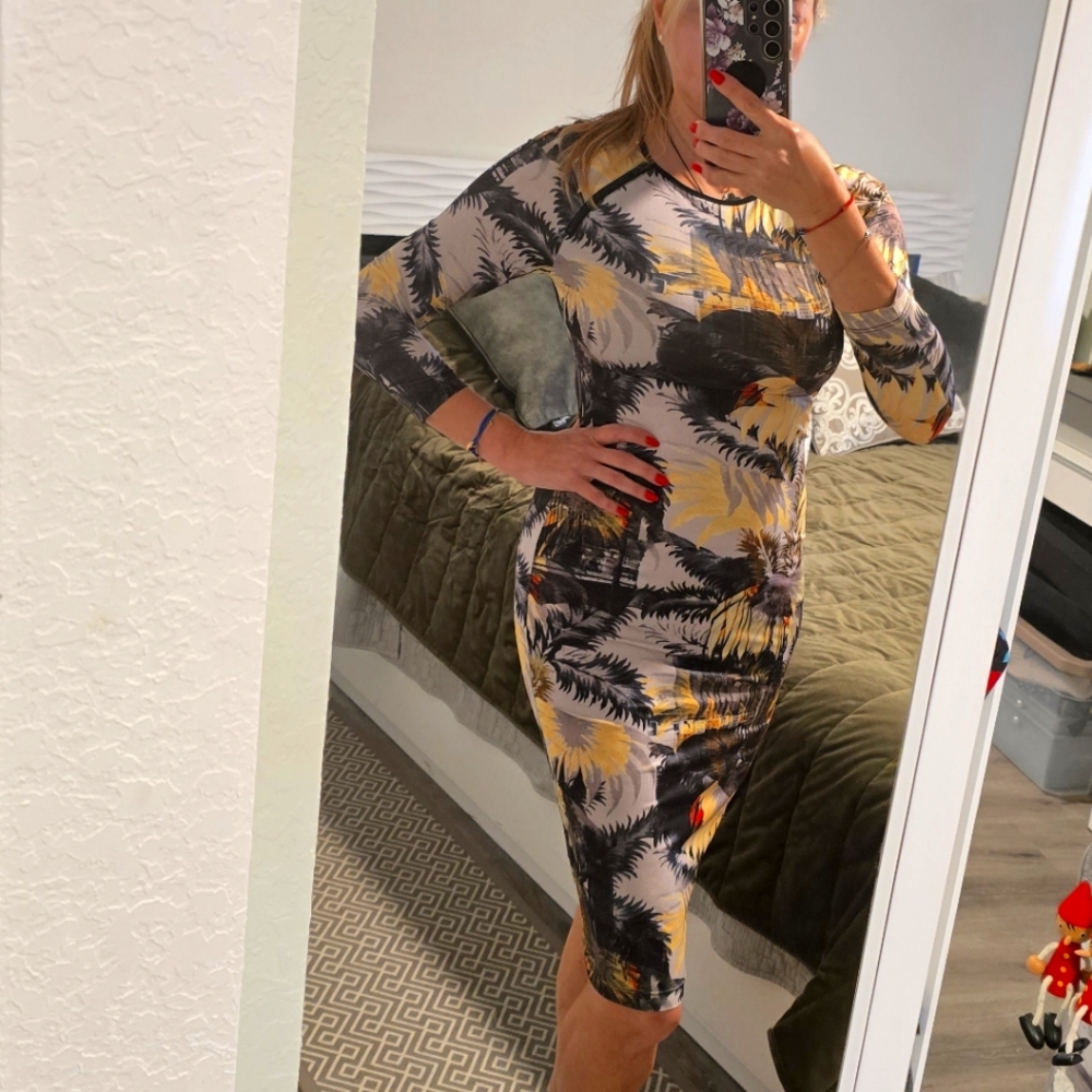 PHILOSOPHY Tropical Print Long Sleeve  Dress